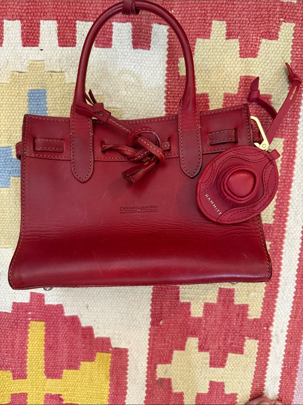 Dooney & Bourke Red Leather Satchel with Round Charm